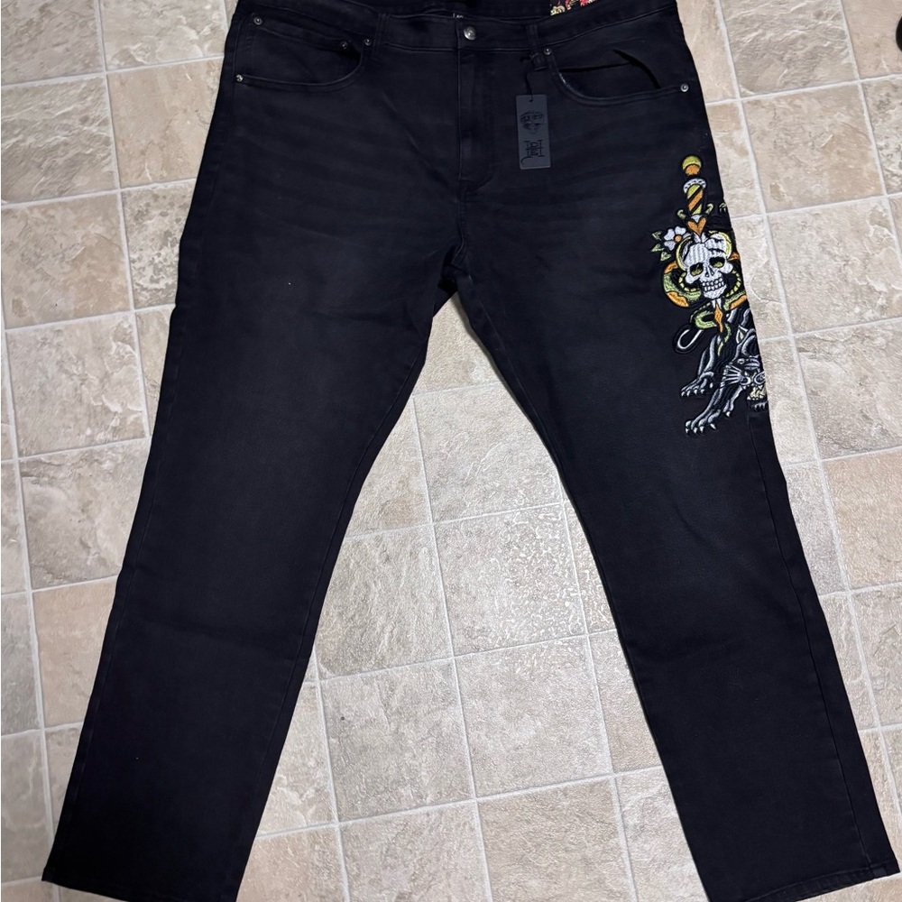Ed hardy Black Jeans with Skull Design